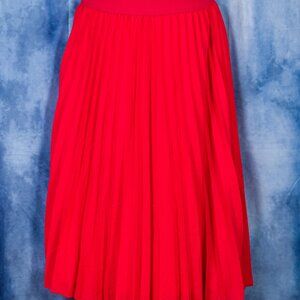 DRESSTELLS RED Pleated Midi Skirts for Women, Aline Long High Elastic Waisted M